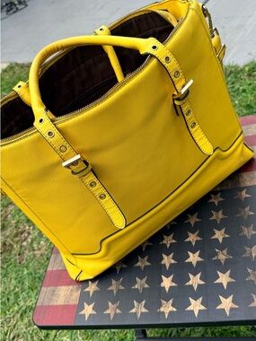 Yellow Leather 17” Structured Briefcase/Tote Bag - Women